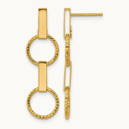 Polished and Diamond-cut Circle Dangle Post Earrings, 14K — Leslie's