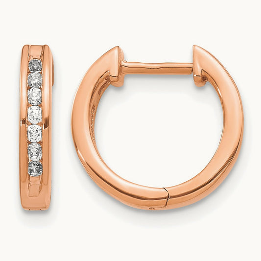 Diamond Hinged Hoop Earrings — 14K Rose Gold