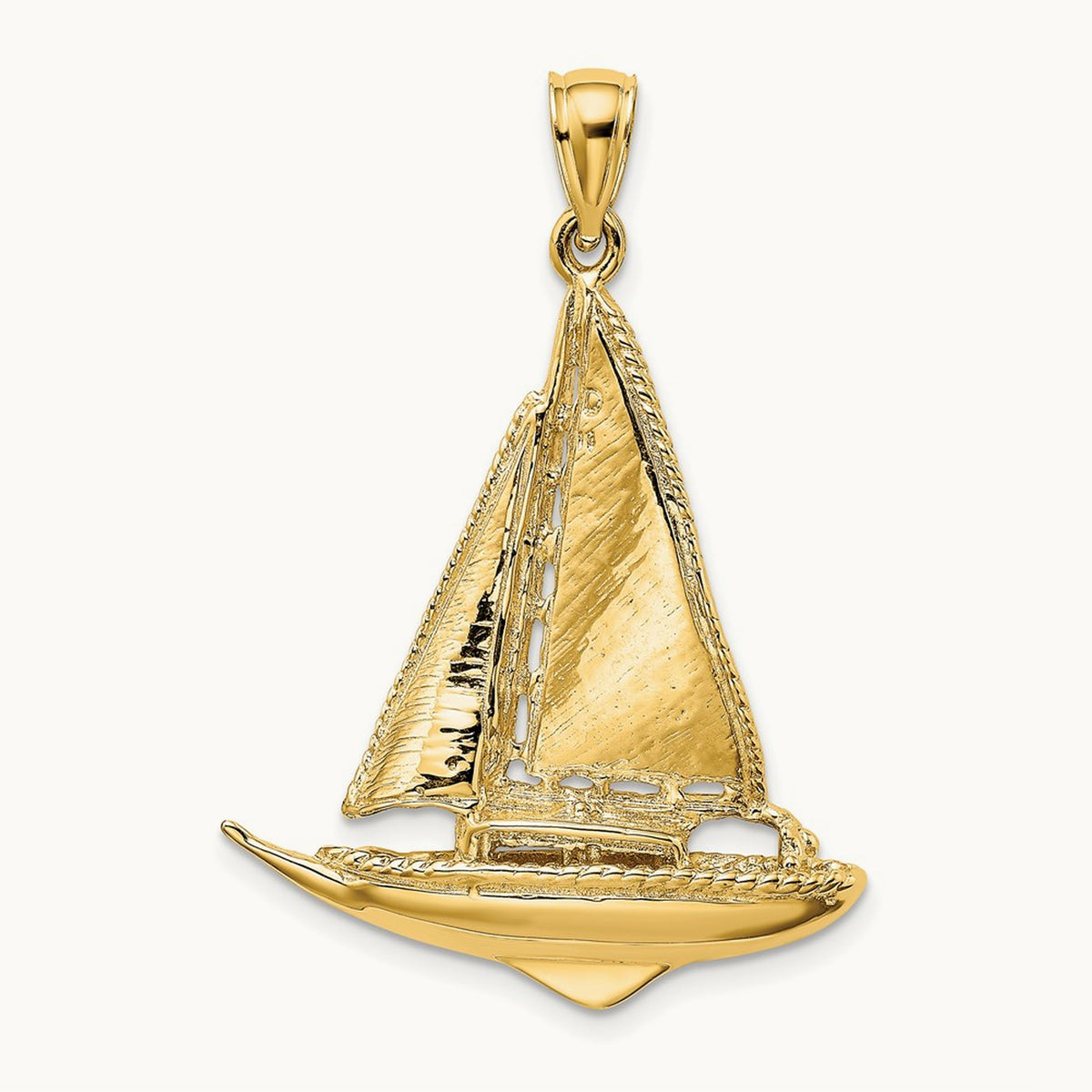 3-D Polished Sailboat Charm — 14K Yellow Gold, 36.26mm