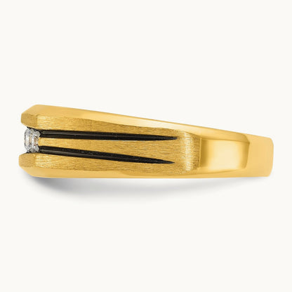 w/ Blk RH IBGoodman Men's Satin & Grooved Diamond 5-Stone Ring, 14K