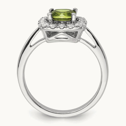 Aug Birthstone Peridot Halo Ring, 0.25 ct tw Lab-Grown Diamond