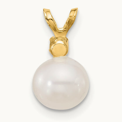 7- White Round FWC Pearl Emerald Pendant, 7.5mm, 14K