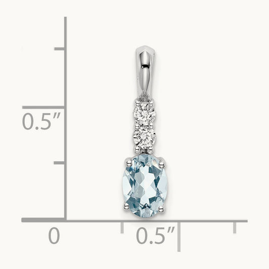 Oval Aquamarine and Diamond Pendant — 14K White Gold