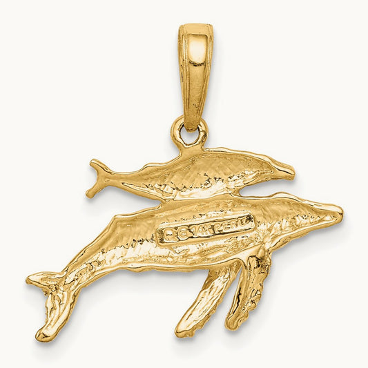 Mother and Baby Humpback Whale Pendant, 14K