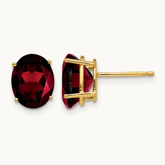 9x7mm Oval Garnet Earrings, 14K