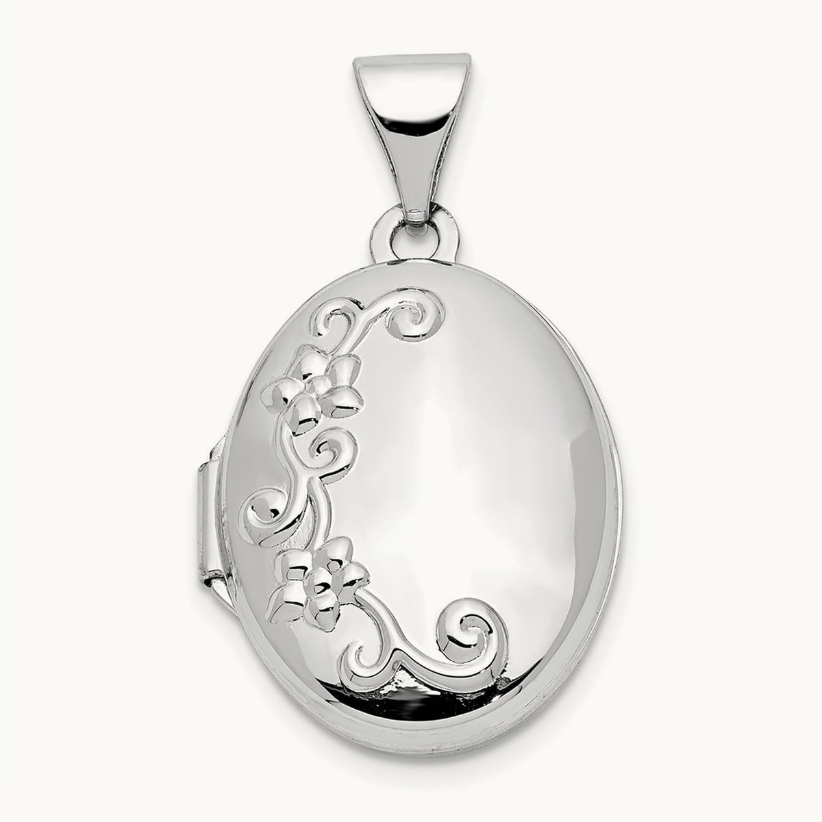Floral Oval Locket — 14K White Gold