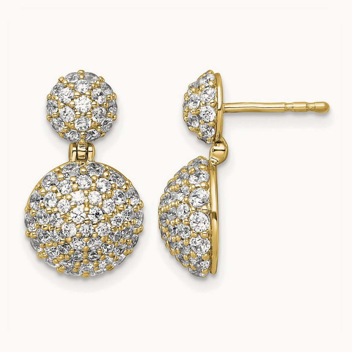 Pave Ball Dangle Post Earrings, 2.00 ct tw Lab-Grown Diamond — 14K Yellow Gold