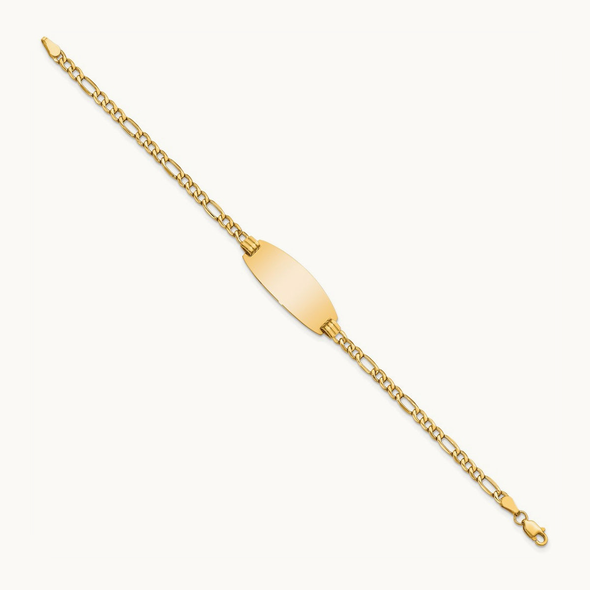Semi-Solid Oval ID Figaro Bracelet, 14K