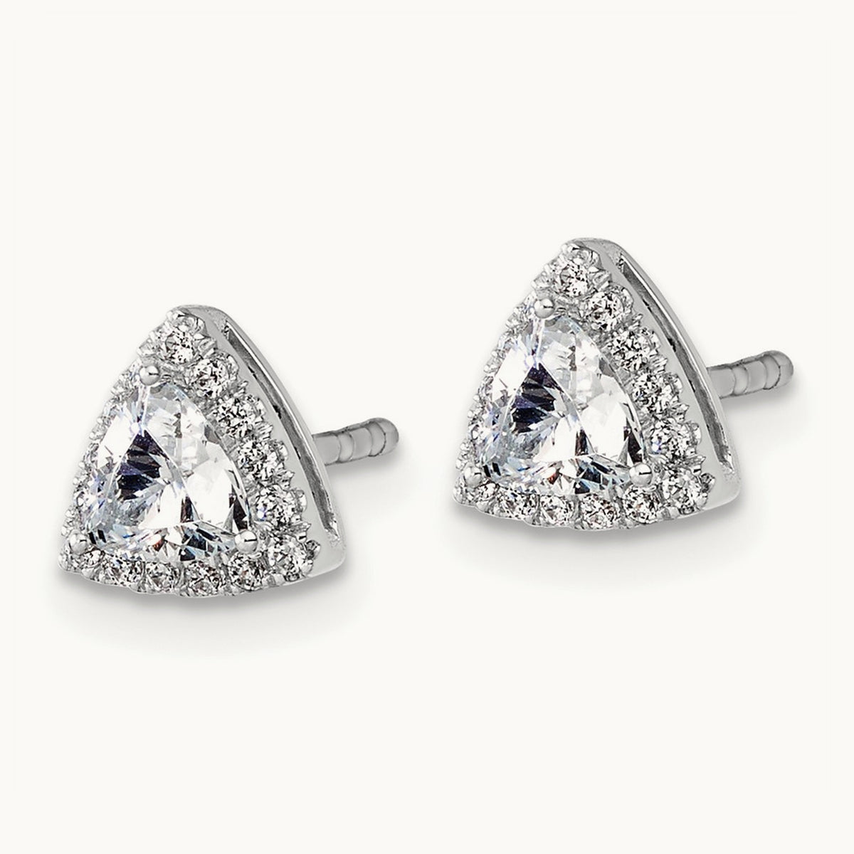 5/8ct Lab Grown Diamond VS/SI+ G+ Comp Trillion Halo Post Earrings, 14K White Gold