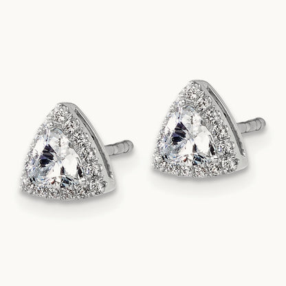 5/8ct Lab Grown Diamond VS/SI+ G+ Comp Trillion Halo Post Earrings, 14K White Gold
