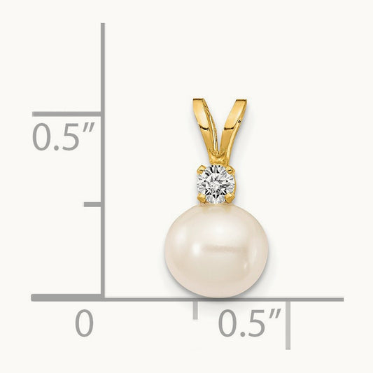 White FW Cultured Pearl AA Diamond Pendant, 6mm, 14K