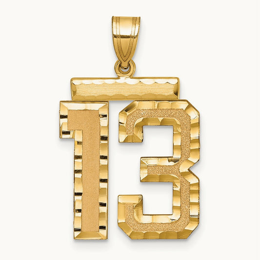 Large Brushed Diamond-cut Number 13 Charm, 14K
