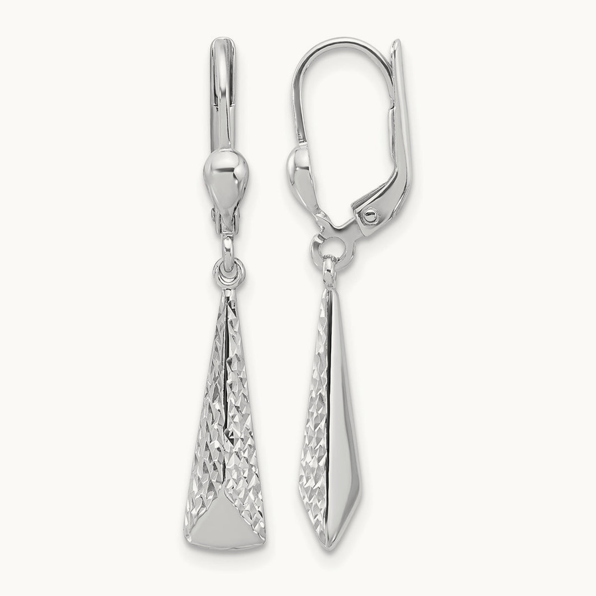 Polished/Textured Leverback Dangle Earrings — 10K White Gold