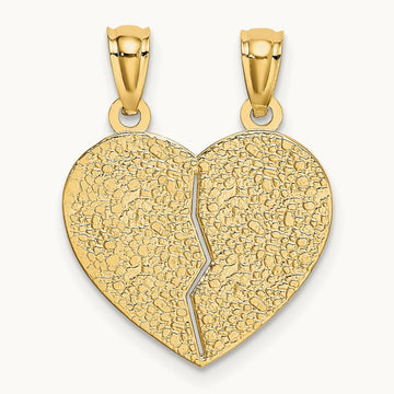 Satin and Polished DAUGHTER-MOM Break Apart Heart Pendant, 14K