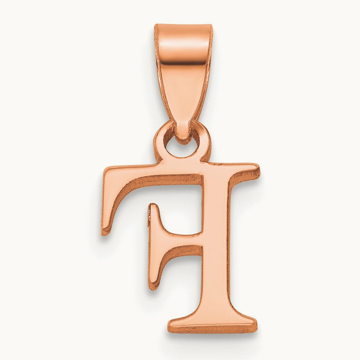 Polished Block Initial Pendant — 14K Rose Gold, F
