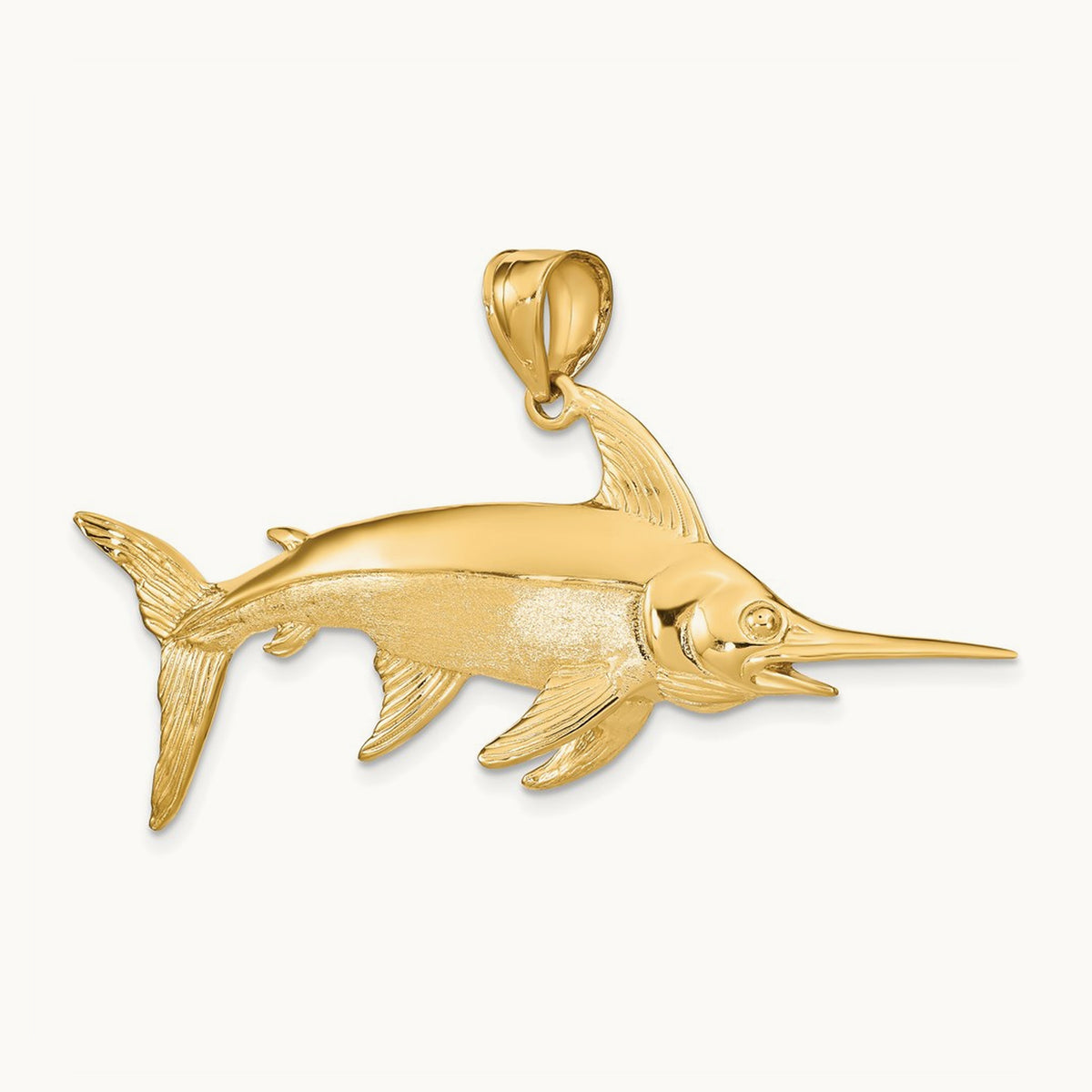 3-D Polished/Satin Swordfish Charm, 14K