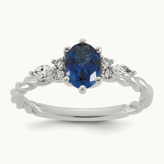Polished Diamond and Lab Created Sapphire Twisted Ring — 14K White Gold