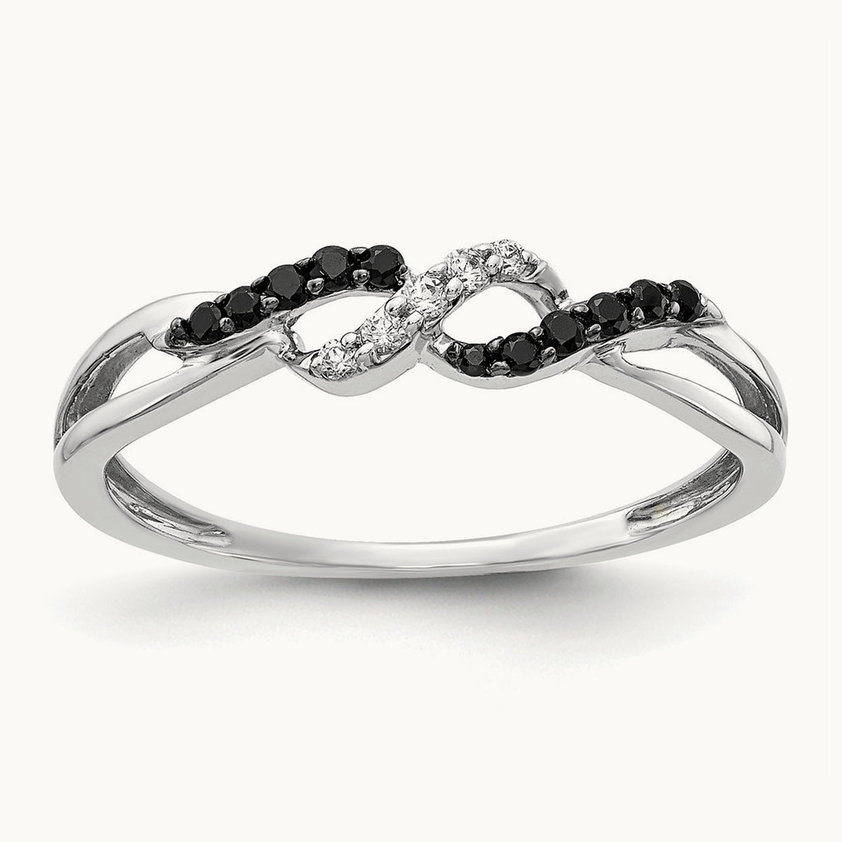 w/ Black and White Diamond Twist Ring, 14K White Gold