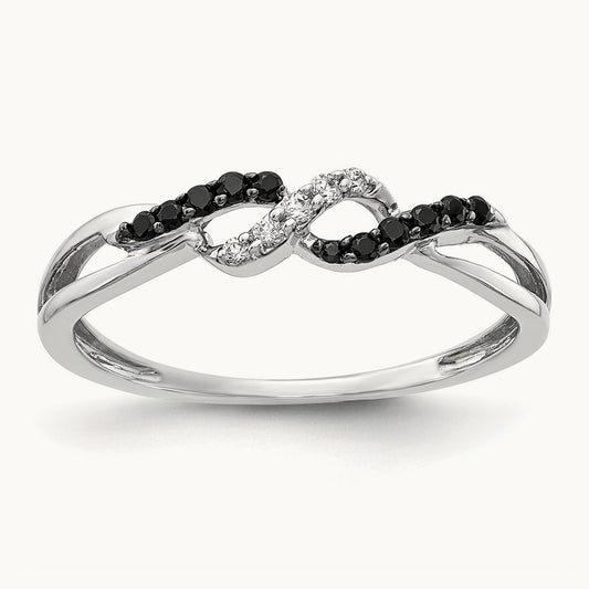 w/ Black and White Diamond Twist Ring, 14K White Gold