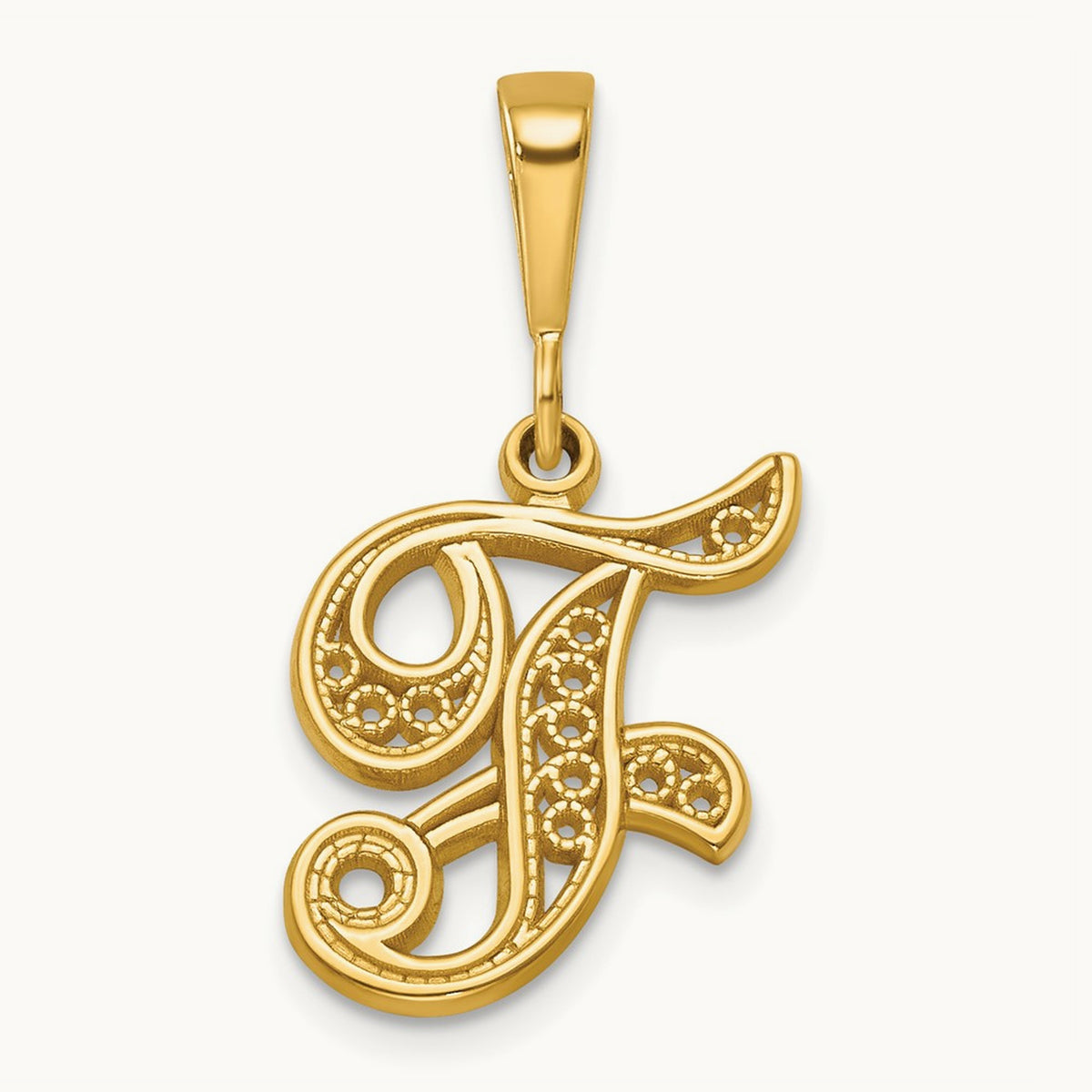 Polished Script Filigree Initial Pendant — F