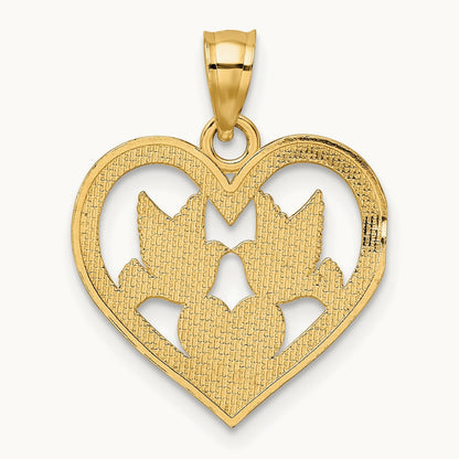 Doves In Heart Charm — 14K Yellow Gold