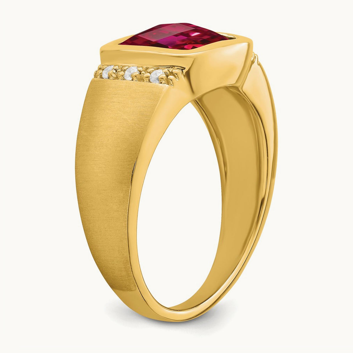 Created Ruby and Diamond Mens Ring, 14K