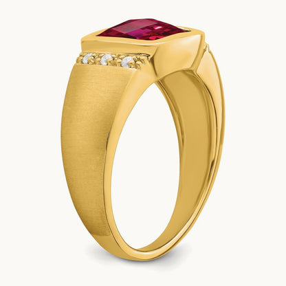 Created Ruby and Diamond Mens Ring, 14K