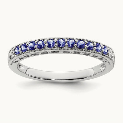 Tanzanite and Diamond Band, 14K White Gold