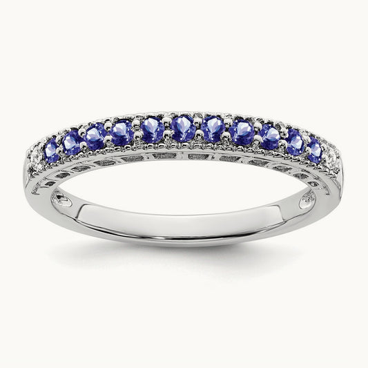 Tanzanite and Diamond Band, 14K White Gold