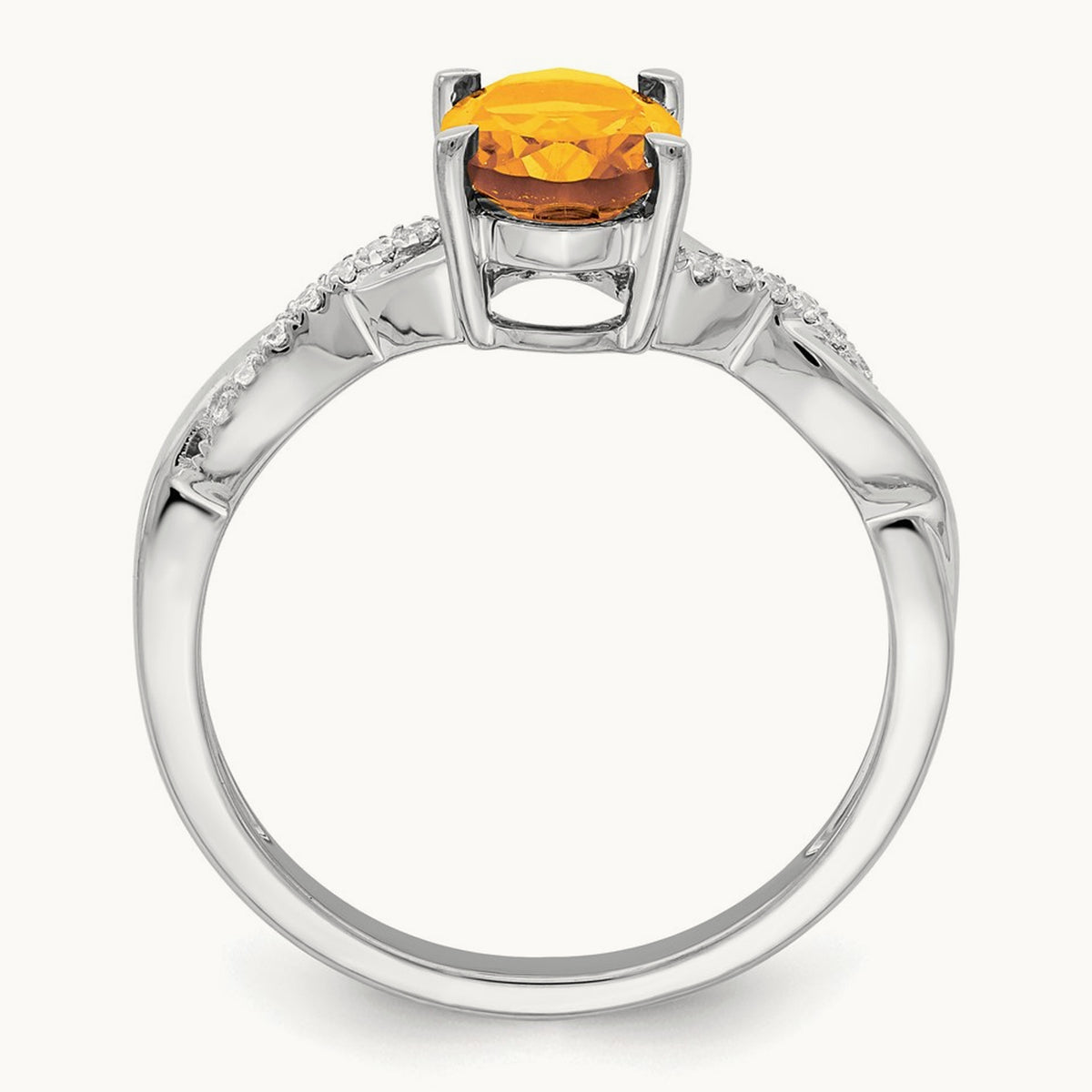 Oval Citrine and Diamond Ring — 14K White Gold, 0.07 ct, 7
