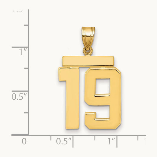 Large Polished Number 19 Charm, 14K