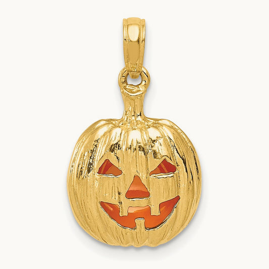 Enameled Inside 3-D Cut-Out Pumpkin Pendant, 14K