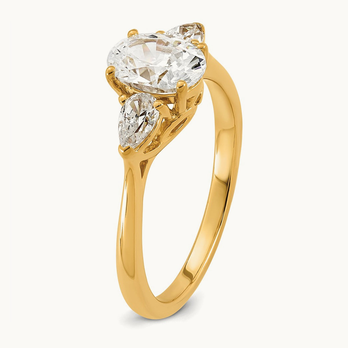 Oval/Pear 3 Stone Engagement Ring, 1.25-3.50 ct tw Lab-Grown Diamond — 1 3/8 ct, 14K Yellow Gold