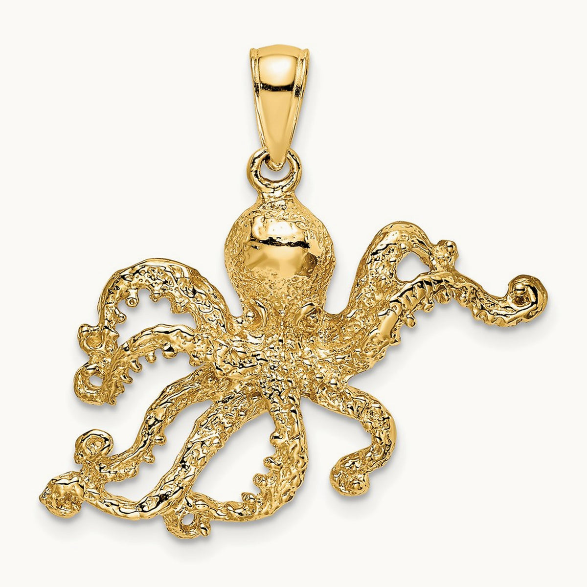Textured Octopus Charm — 14K Yellow Gold, 26mm