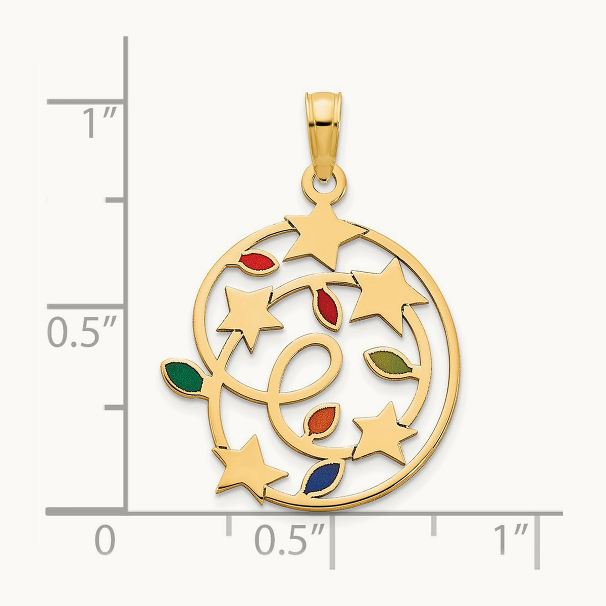 Epoxy Christmas Lights and Stars Pendant, 14K