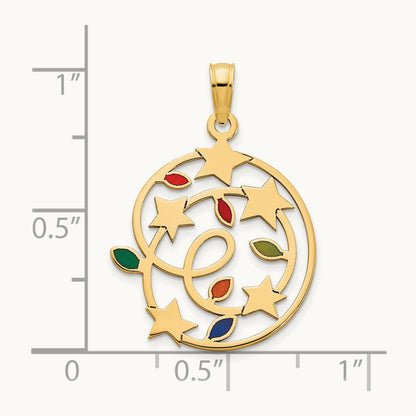 Epoxy Christmas Lights and Stars Pendant, 14K