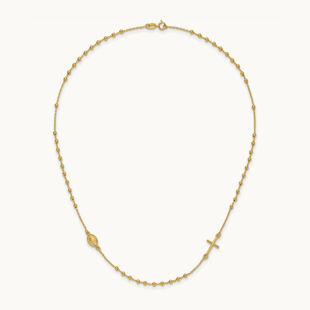 Polished Cross Rosary 16 inch Necklace, 14K
