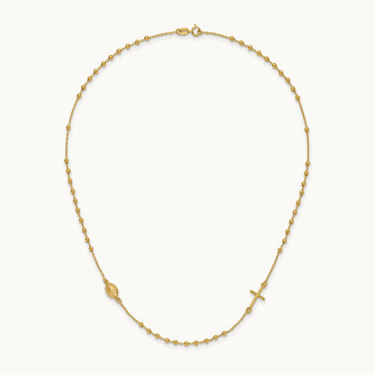 Polished Cross Rosary 16 inch Necklace, 14K
