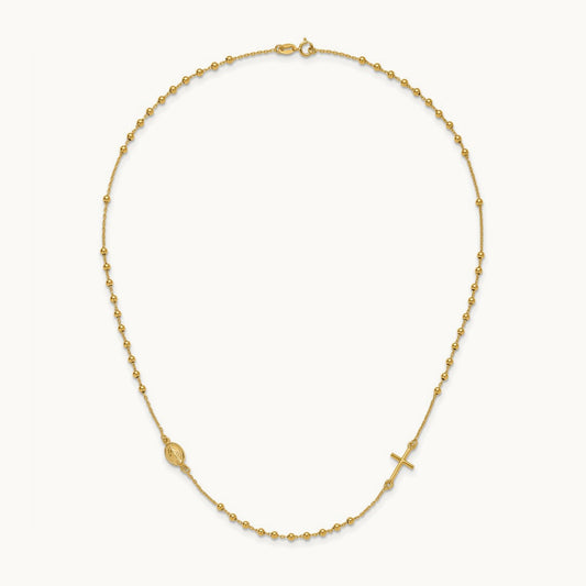 Polished Cross Rosary 16 inch Necklace, 14K