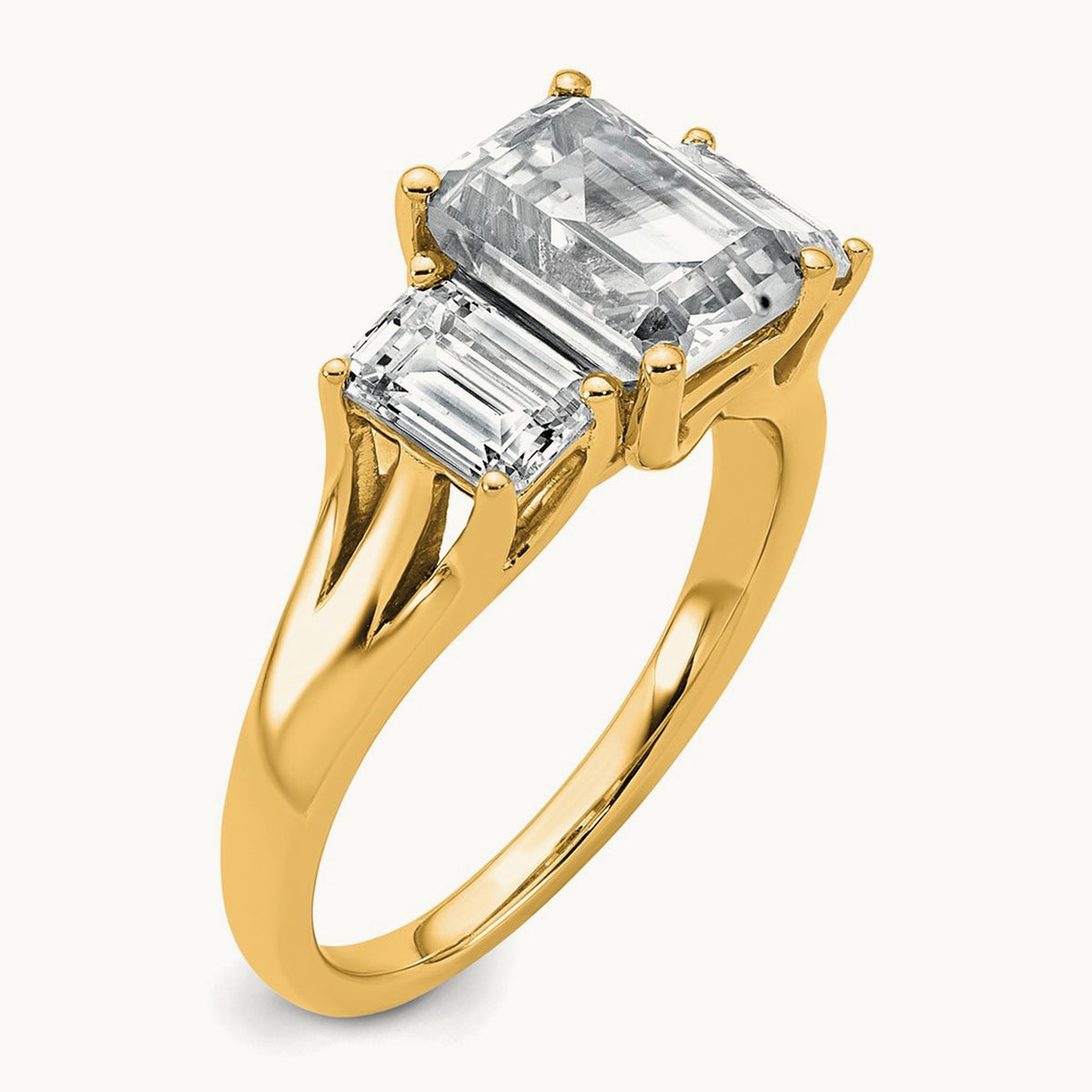 Emerald 3 Stone Engagement Ring, 1.50-3.25 ct tw Lab-Grown Diamond — 3 1/3 ct, 14K Yellow Gold