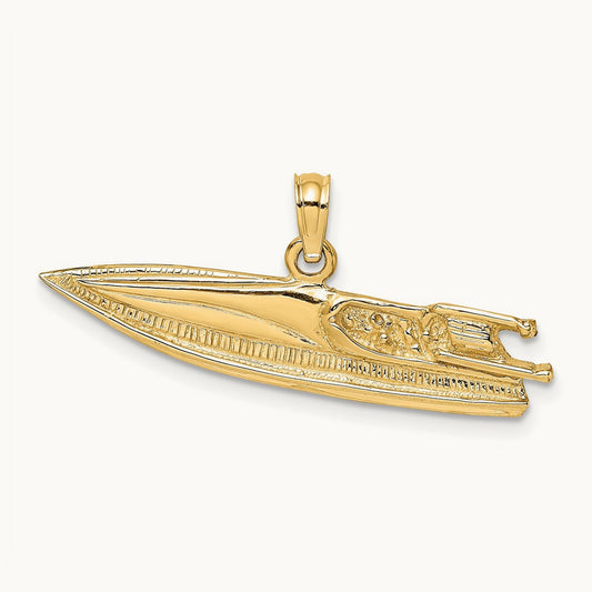 2-D Textured SPEED BOAT Charm, 14K