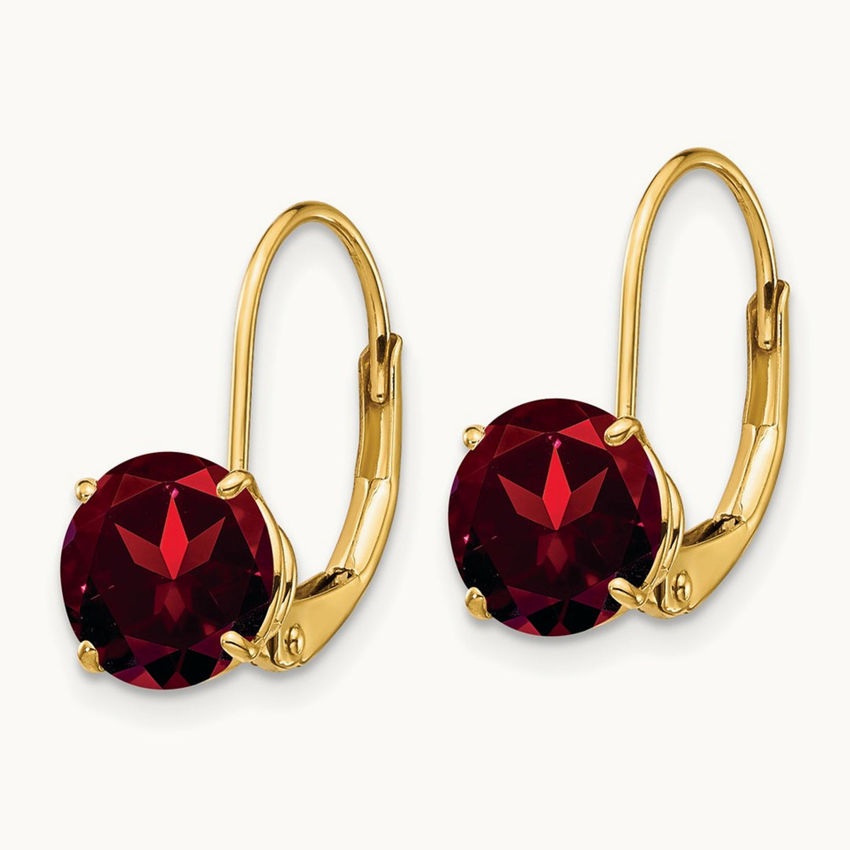 Garnet Round Leverback Earrings, 14K