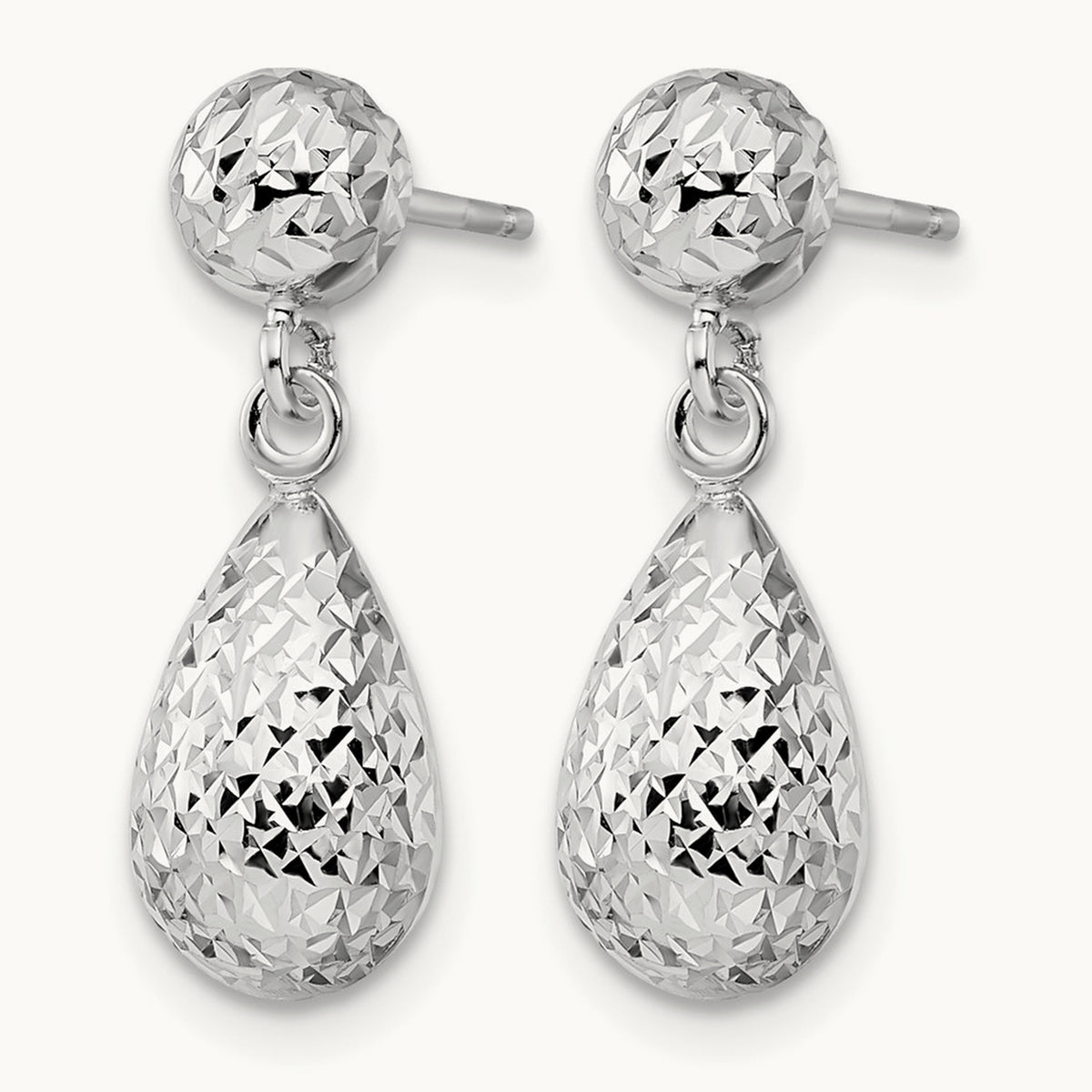 Diamond-cut Post Dangle Earrings — 14K White Gold