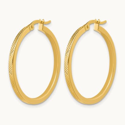 Polished and Textured Round Hoop Earrings, 14K — Leslie's