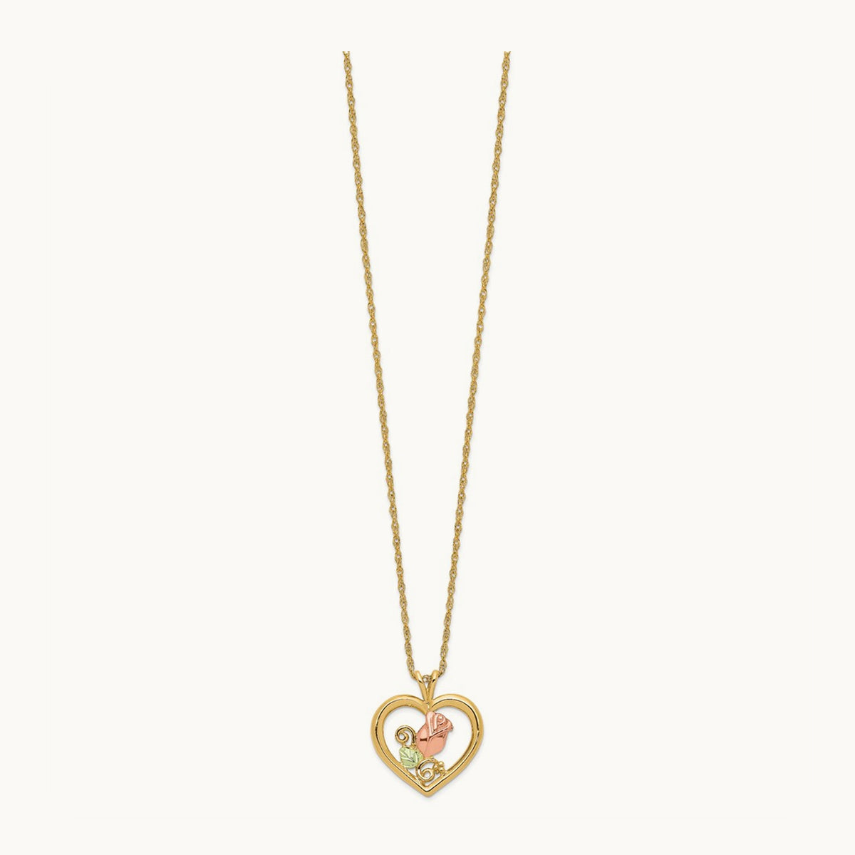 Black Hills Gold Rose in Heart Necklace