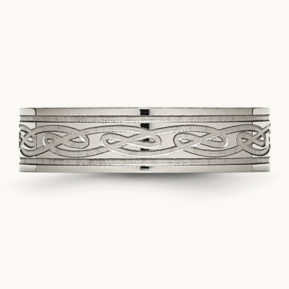 Brushed Celtic Laser Etched Flat Band — photo set