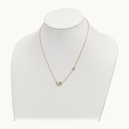 Moon with Star Diamond 18in Necklace — 14K Yellow Gold