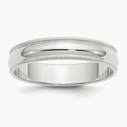 Milgrain Half Round Band, 5mm, 10K White Gold
