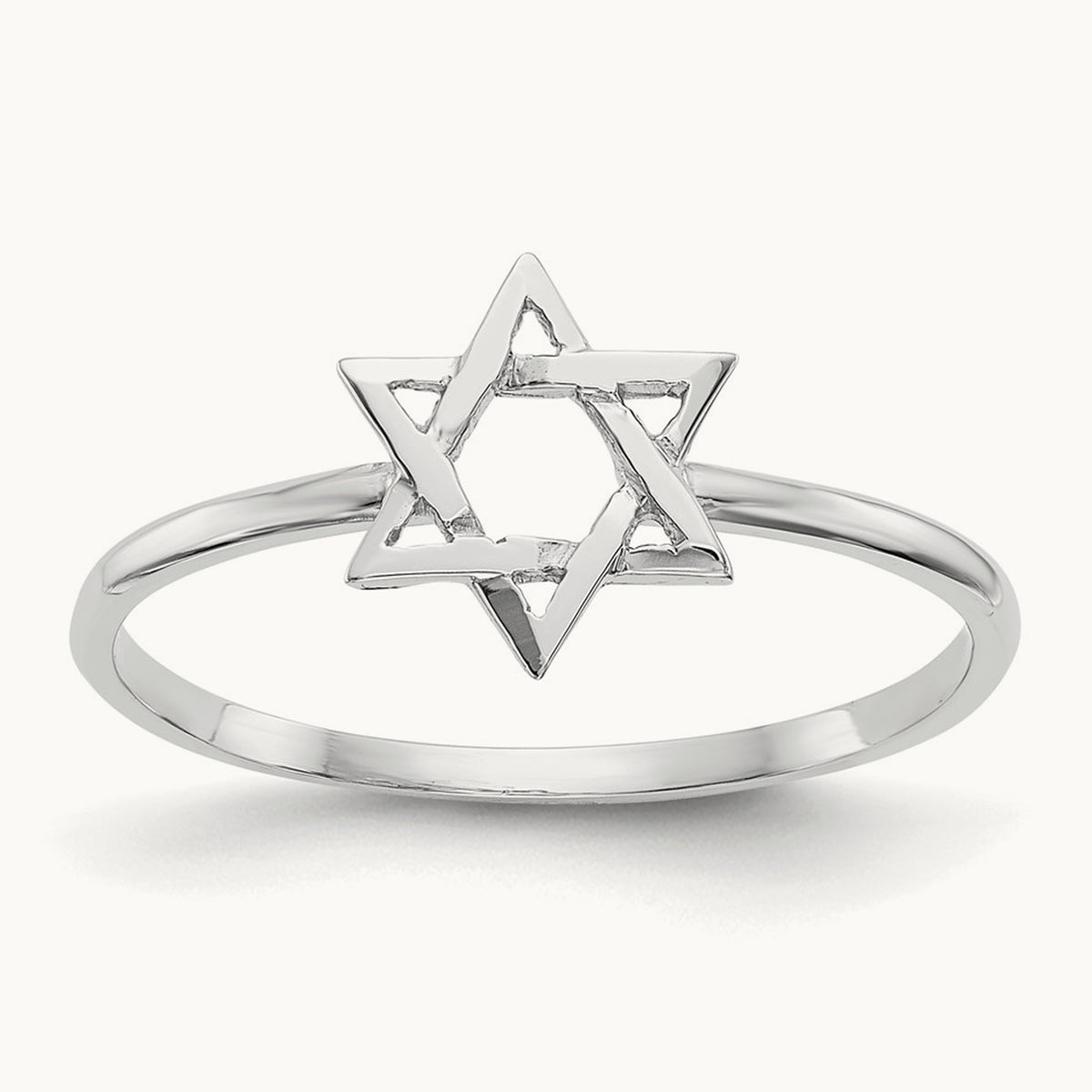 Polished Star of David Ring — 14K White Gold
