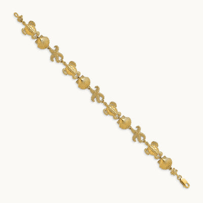 Polished Turtle, Shell and Starfish Bracelet, 14K
